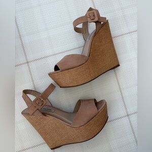 Steve Madden Brown Peep-Toe Wedges